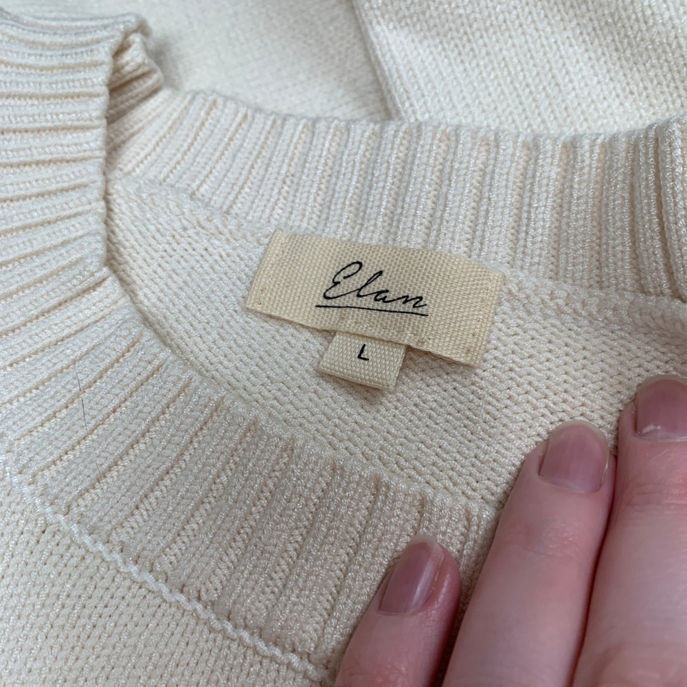 Elan Womens White Heart Patch Lyocell Blend Crewneck Sweater SWP11604 Large - Picture 7 of 9